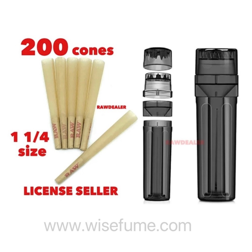 RAW 1 1/4 size classic cone (200PK) + cone filler grinder storage 3in1